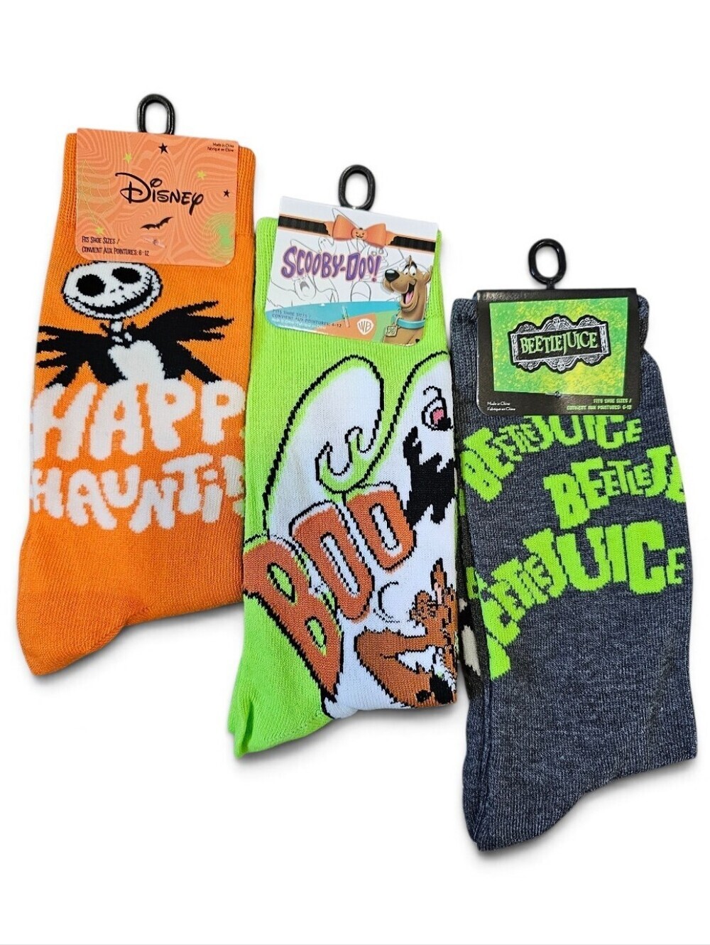 Disney, Scooby-Doo & Beetlejuice Halloween Crew Socks, Shoe Size 6-12 Adult, New